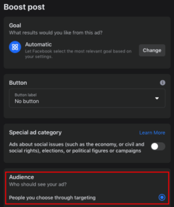 how to select a Facebook audience